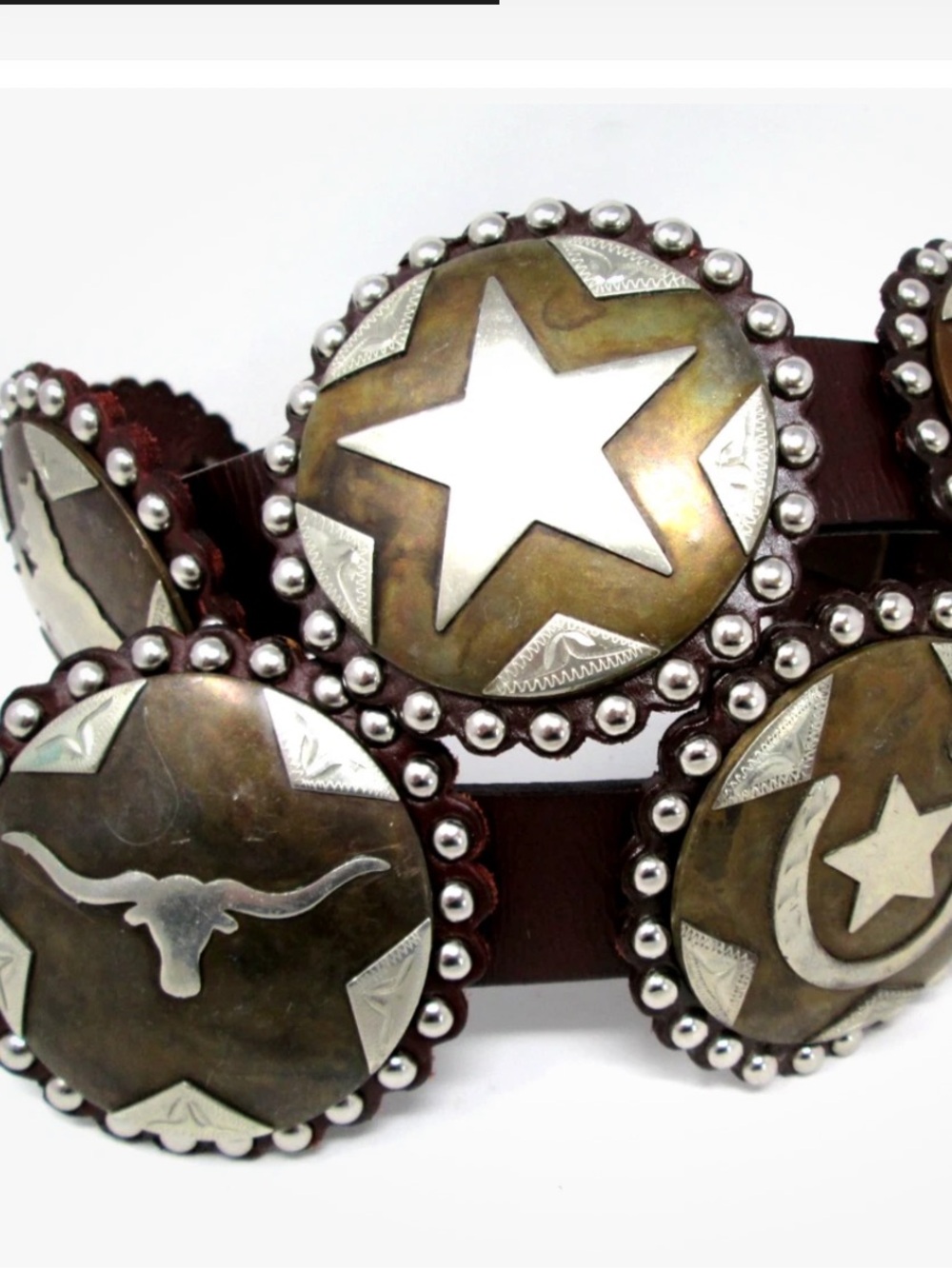 Vintage Western Belt longhorn stars horseshoes hearts cowgirl horse Conchos 34 - Picture 1 of 15